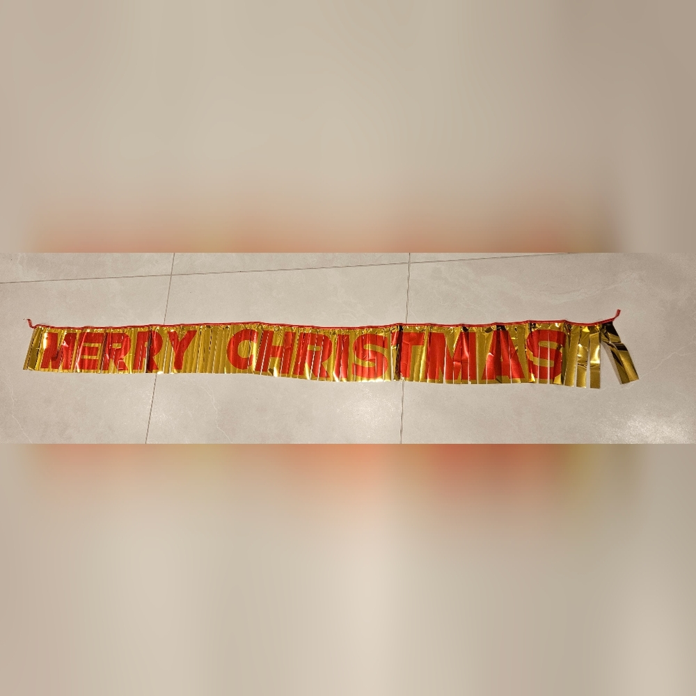 Vintage Merry Christmas Gold and Red Metallic Sign